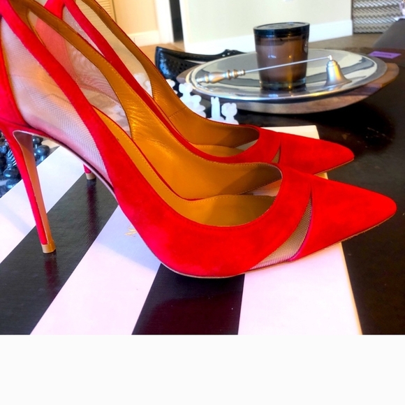 Aquazzura Vibrant Red Mesh Heels
